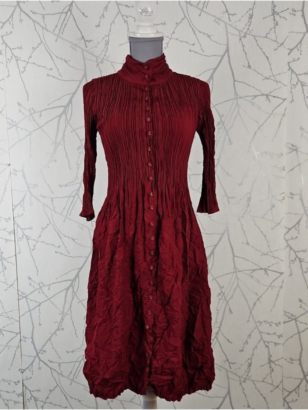 Alquema Ruby Red Crinkle Stretch Nehru Coat Dress